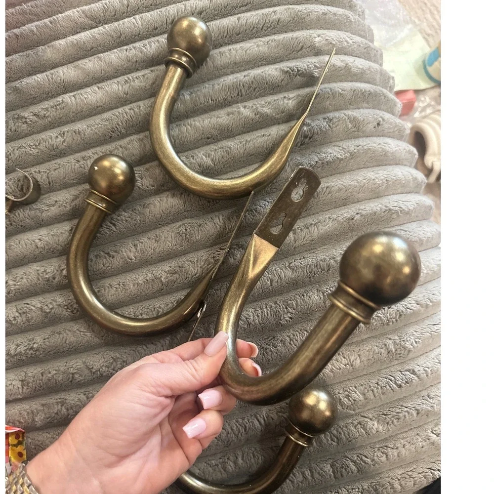 Set of 4 Antique Brass Ball Finial Curtain Holdbacks Metal Drapery Tiebacks